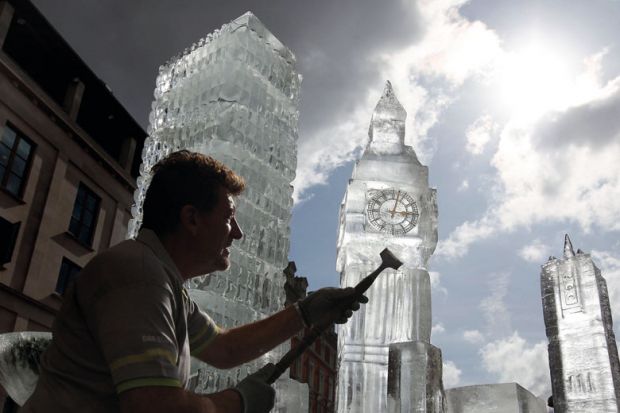 British ice sculptor Duncan Hamilton carves out ice from his sculpture of London's iconic Big Ben British ice sculptor Duncan Hamilton carves out ice from his sculpture of London's iconic Big Ben to illustrate Graduate visa review ‘can’t be allowed to threaten its existence’