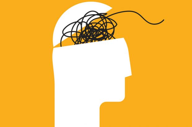 Illustration of a head open with tangled wires inside Illustration of a head open with tangled wires to illustrate ADHD
