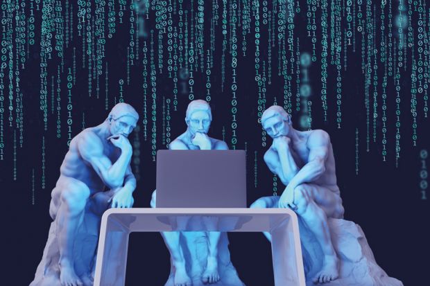 Three Thinkers Sitting In Front Of A Computer Screen to illustrate I thought I could harness AI for the good, but I was wrong. Now what?