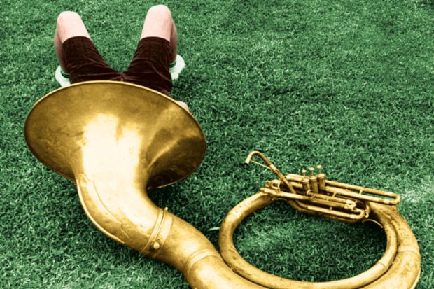  A young musician relaxes in the shade of his instrument to illustrate We need a s tatutory qualificatio n for  practitione rs in higher educ ation