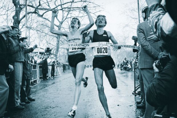 Winners of London's first marathon, Dick Beardsley, from Excelsior, Minnesota (L) and Inge Simonsen, from Norway, cross line as joint winners Winners of London's first marathon, Dick Beardsley, from Excelsior, Minnesota (L) and Inge Simonsen, from Norway, cross line as joint winners to illustrate European rectors rally around joint position on rankings