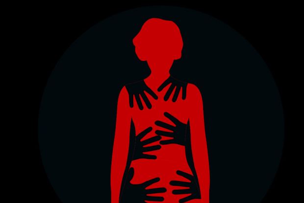 Illustration of a silhouette body covered with hands Illustration of a silhouette body covered with hands to illustrate Publishing my story of sexual misconduct has been liberating