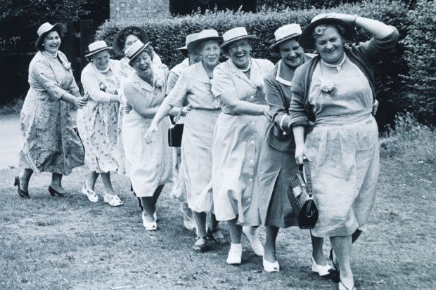 Women in conga line, 1950s Women in conga line, 1950s