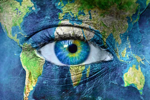 A map of the world with an eye in the centre A map of the world with an eye in the centre