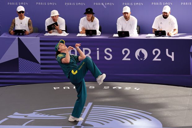 B-Girl Raygun (Rachael Gunn) of Team Australia competes during the B-Girls Round Robin at the Olympic Games, Paris 2024 B-Girl Raygun (Rachael Gunn) of Team Australia competes during the B-Girls Round Robin at the Olympic Games, Paris 2024