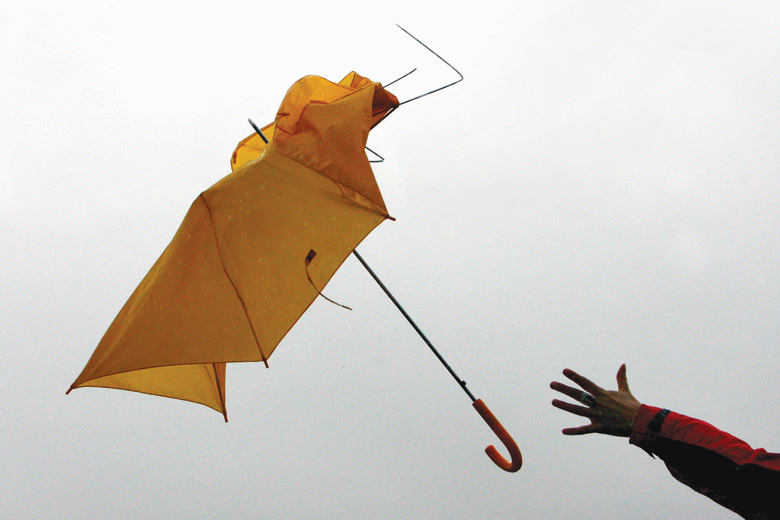 Umbrella pulled from hand in gust of wind Umbrella pulled from hand in gust of wind