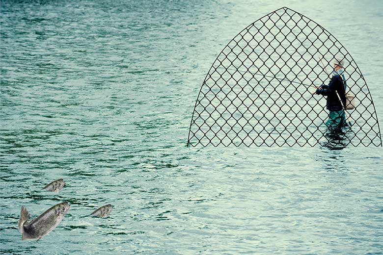 Woman fishing with a net over her Woman fishing with a net over her