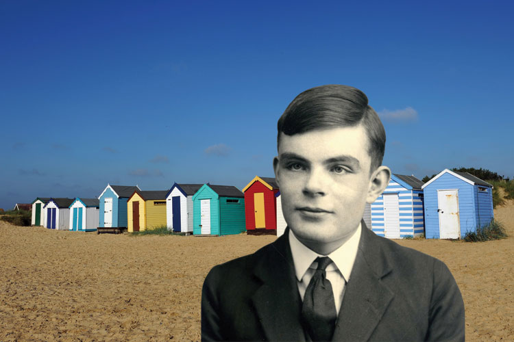 Young Alan Turing in front of beach huts Young Alan Turing in front of beach huts